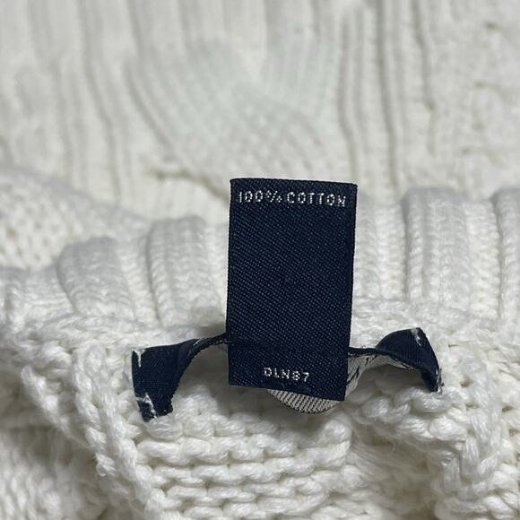 Land's End Cable Knit Fisherman Turtleneck Sweater Size L Ivory Cotton Classic - Picture 10 of 13